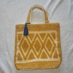 Large BAY SKY 100% Cotton woven geometric pattern tote bag or purse